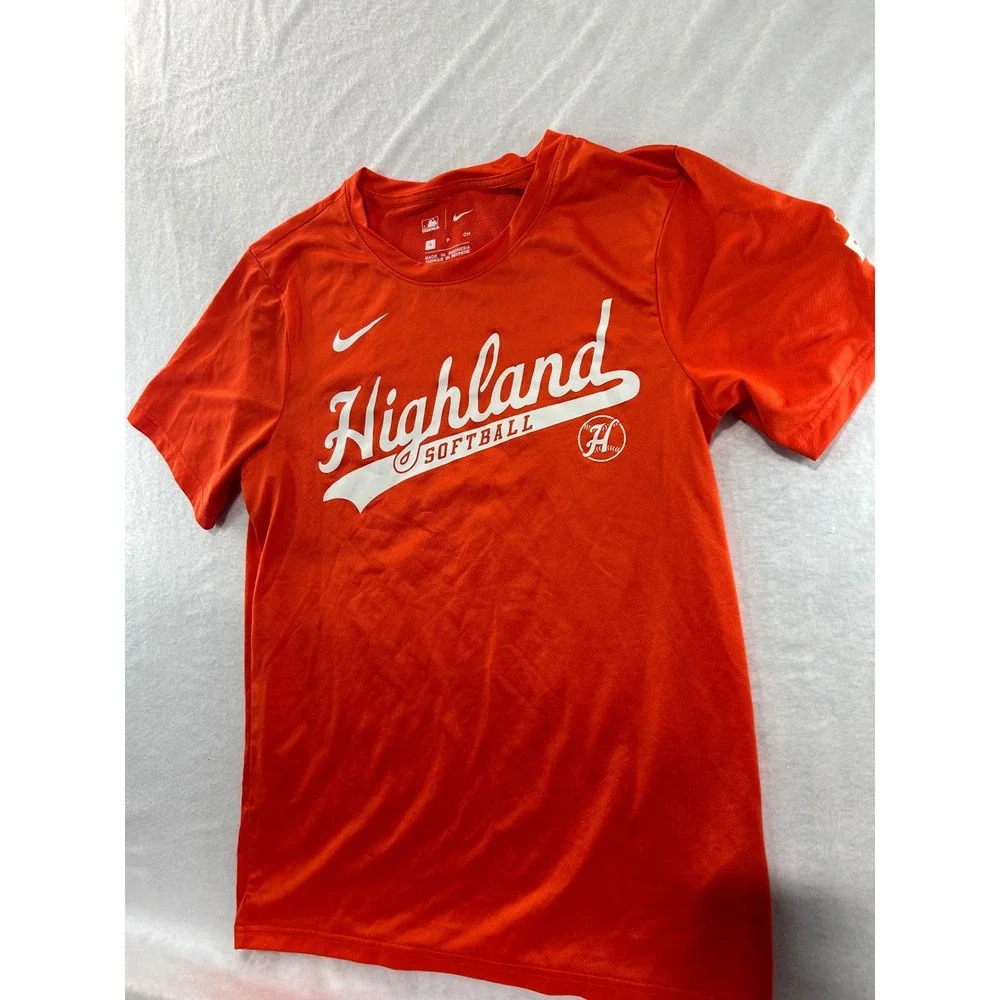 Nike Team MLB Highland Softball T-Shirt Orange Mens Small Short Sleeve #11 RBI